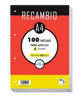 Recambio a4 4 anillas 4x4 100h margen 90grs pacsa 21281 - 21281