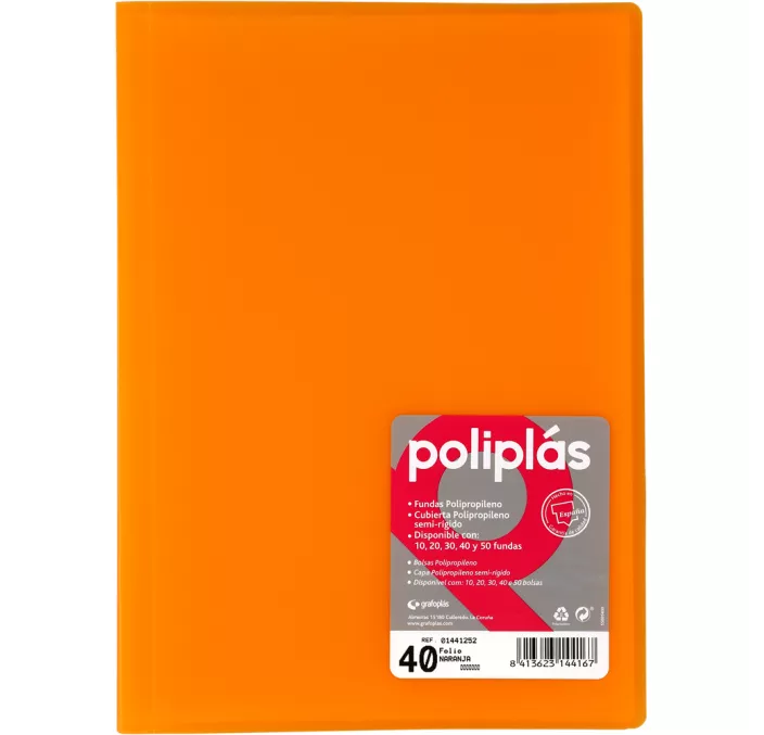 CARPETA 40 FUNDAS Fº NARANJA TRANSLUCIDA POLIPLAS GRAFOPLAS 01441252