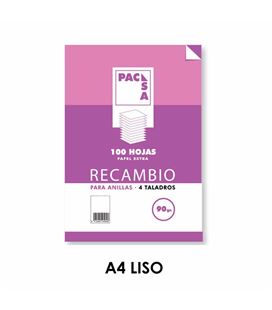Recambio a4 4 anillas liso 100h 90grs pacsa 21268