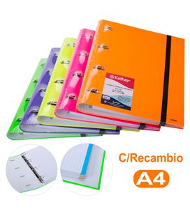 Carpeta 4 anillas a4 + recambio 5x5 surtidos fluor kathay grafoplas 8610219