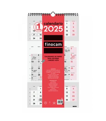 Calendario pared 2025 26.5x48 3 meses vista escribir finocam 781580025 - 781580025