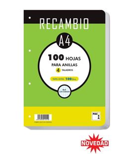 Recambio a4 4 anillas 4x4 100h 100grs cantos redondeados pacsa 21051