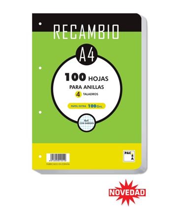 Recambio a4 4 anillas 4x4 100h 100grs cantos redondeados pacsa 21051 - 21051