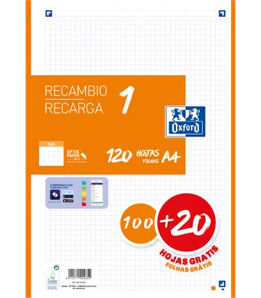 Recambio a4 4 anillas 5x5 120h 90grs naranja oxford 400158163 - 400158163