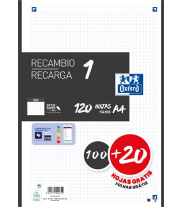 Recambio a4 4 anillas 5x5 120h 90grs negro oxford 400158165 - 400158165