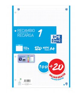 Recambio a4 4 anillas 5x5 120h 90grs turquesa oxford 400158058