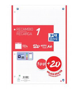 Recambio a4 4 anillas 5x5 120h 90grs rojo oxford 400158162