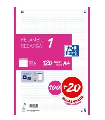 Recambio a4 4 anillas 5x5 120h 90grs fucsia oxford 400174181 - 400174181