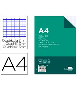 Recambio a4 100h 100gr 3x3mm 4 taladros liderpapel rf27 166030 - 166030