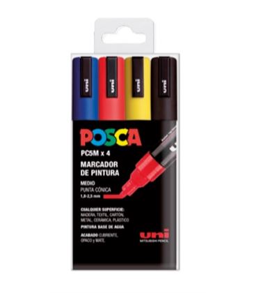 Rotulador permanente 2.5mm estuche basic pc-5m/4c posca uni 182634681 - 182634681