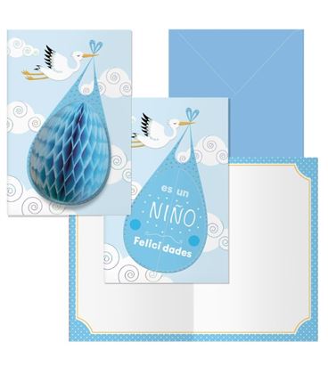 Tarjeta felicitacion cigüeña nacimiento niño guirnalda dohe 70250 - 70250