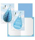 Tarjeta felicitacion cigüeña nacimiento niño guirnalda dohe 70250