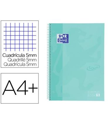 Cuaderno espiral a4 5x5 80h 90grs t/e/d verde pastel oxford 400117274 - 400117274