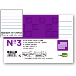 FICHA CARTULINA RAYADA Nº3 100MMX150MM 100U LIDERPAPEL FR03 03526