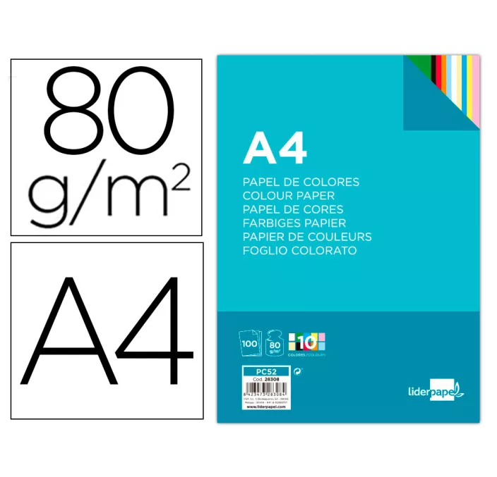 PAPEL A4 100H COLOR SURTIDO LIDERPAPEL PC52 28308