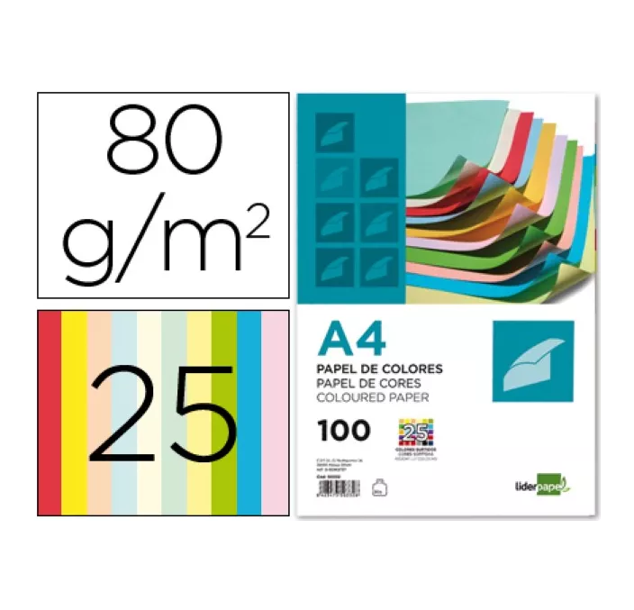 PAPEL A4 100H COLOR SURTIDO LIDERPAPEL PC62- 50332
