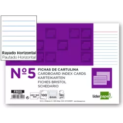 FICHA CARTULINA RAYADA Nº5 160MMX220MM 100U LIDERPAPEL 03522 FR05