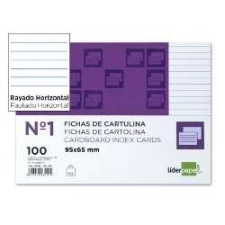FICHA CARTULINA RAYADA Nº1 65MMX95MM 100U LIDERPAPEL FR01 03525