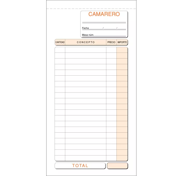 TALONARIO CAMARERO 210MMX110MM ORIGINAL+COPIA LOAN T-100