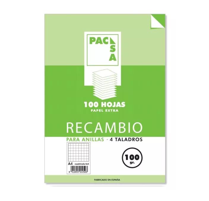 RECAMBIO A4 4 ANILLAS 4X4 100H 100GRS PACSA 21050