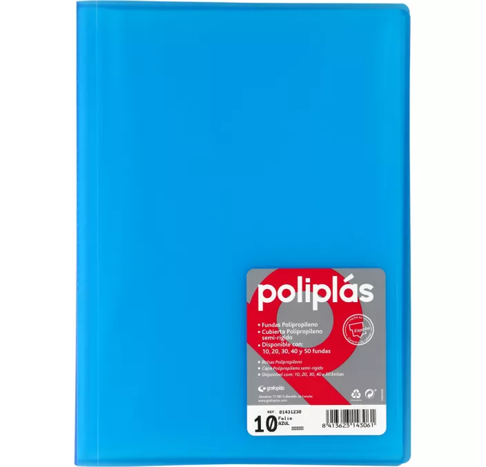 CARPETA 10 FUNDAS Fº POLIPLAS TRANSLUCIDA AZUL GRAFOPLAS 01431230