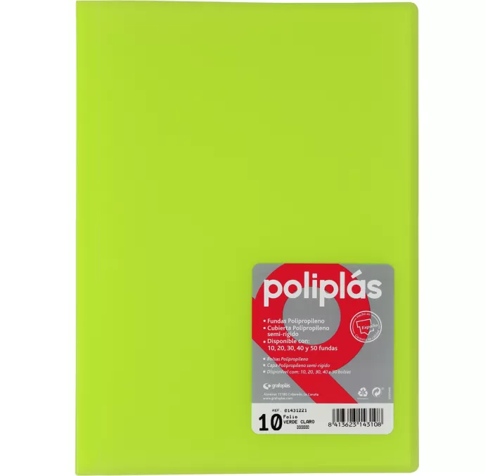 CARPETA 10 FUNDAS Fº POLIPLAS TRANSLUCIDA VERDE CLARO GRAFOPLAS 01431221