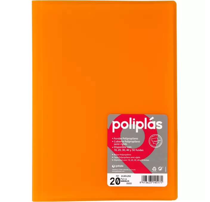 CARPETA 20 FUNDAS Fº NARANJA TRANSLUCIDA POLIPLAS GRAFOPLAS 01451252 145171