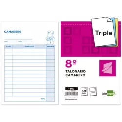 TALONARIO CAMARERO 8 ORIGINAL Y 2 COPIAS T302 LIDERPAPEL 12430