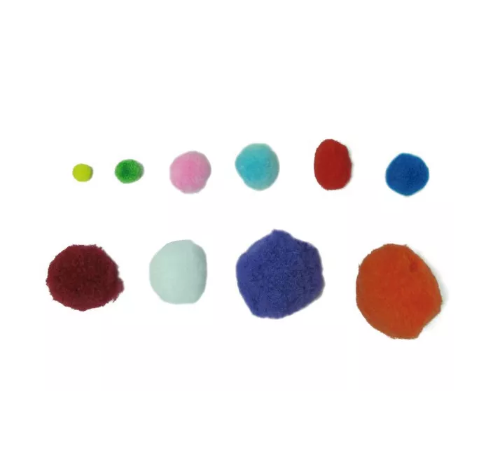 POMPONES COLORES Y TAMAÑOS SURTIDOS PACK 100UDS GRAFOPLAS 68012700