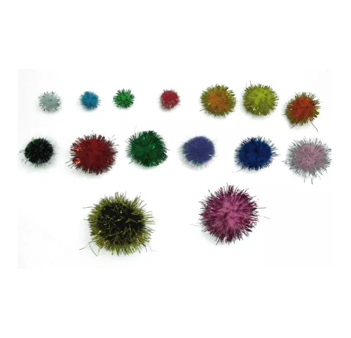 POMPONES BRILLANTES COLORES Y TAMAÑOS SURTIDOS PACK 100UDS GRAFOP 112098