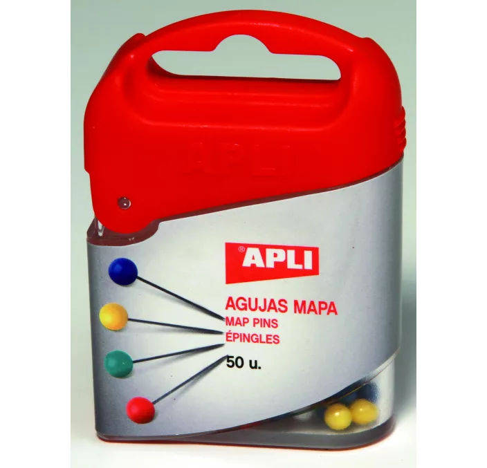 AGUJAS DE MAPAS SEÑALIZADORES REDONDAS CJ.50UD. SURTIDOS APLI 12348