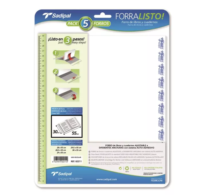 FORRO LIBRO AJUSTABLE 30X55 BLISTER 5U. FORRALISTO SADIPAL 02211