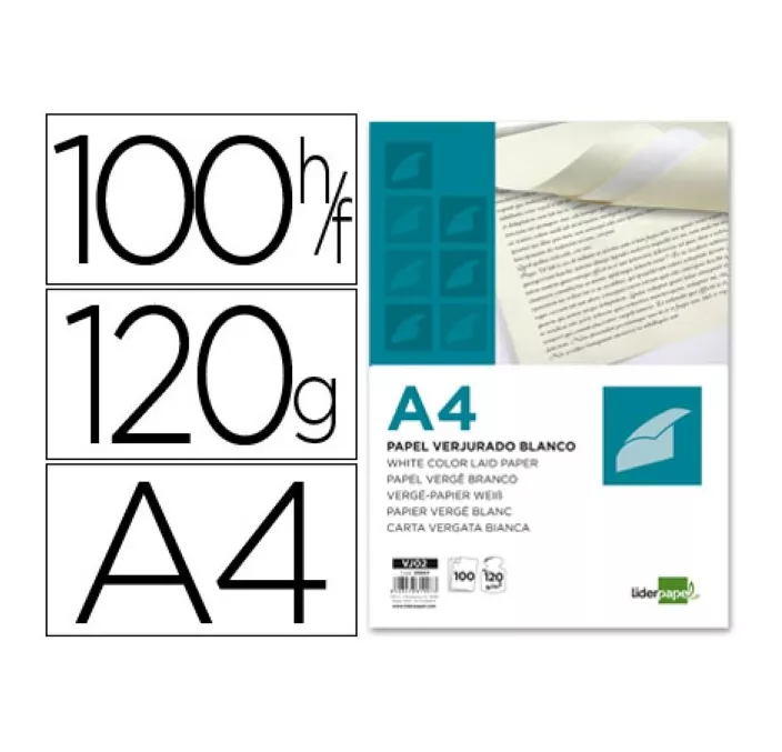 PAPEL VERJURADO A4 120GRS 100H BLANCO LIDERPAPEL VJ02