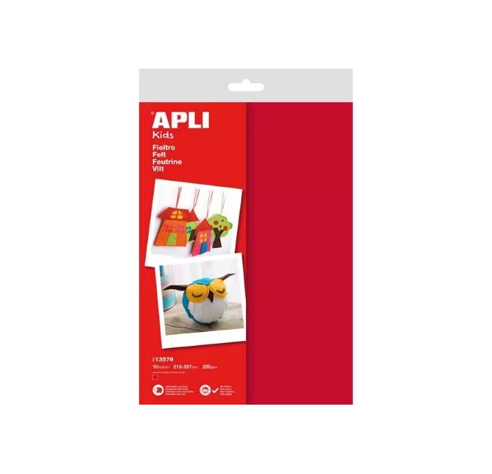 FIELTRO A4 ROJO 10HOJAS APLI 13576