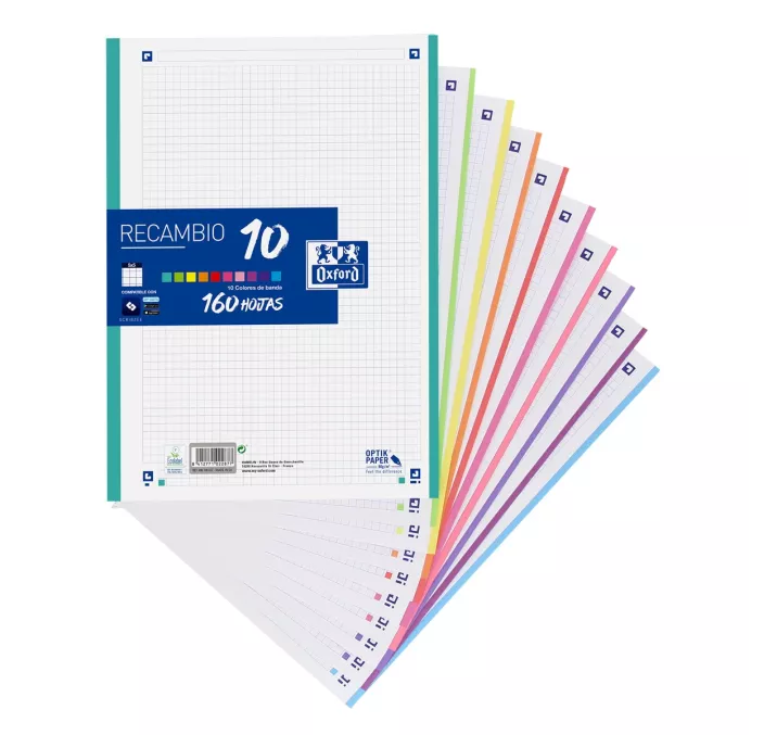 RECAMBIO A4 4 ANILLAS 5X5 160H 10 BANDAS SURTIDAS OXFORD 400106627
