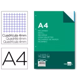 RECAMBIO A4 4 ANILLAS 4X4 100H 100GRS LIDERPAPEL 47116 RA05