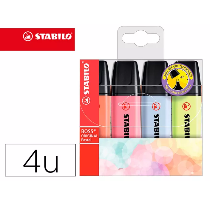 MARCADOR FLUORESCENT ESTUCHE 4 COLOR BOSS PASTEL STABILO 70/4-4 567374