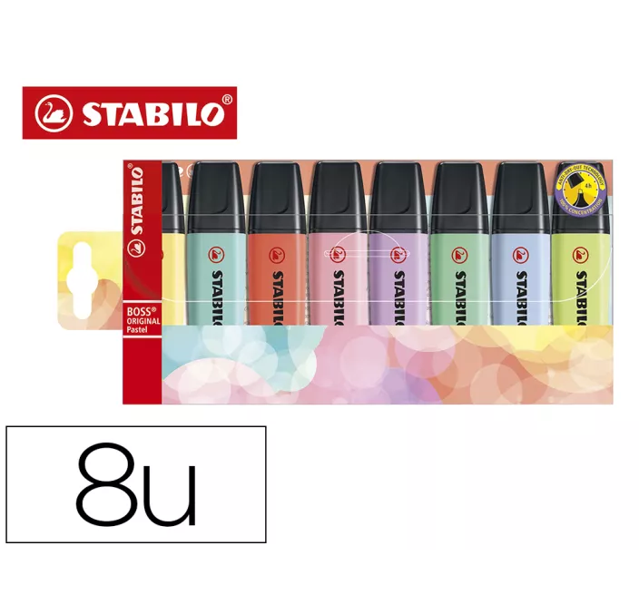 MARCADOR FLUORESCENT ESTUCHE 8 COLOR BOSS PASTEL STABILO 70/8-3 558204