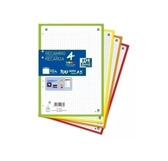 RECAMBIO A5 6 TALADROS 5X5 100H 4 BANDAS SURTIDAS OXFORD 400088483