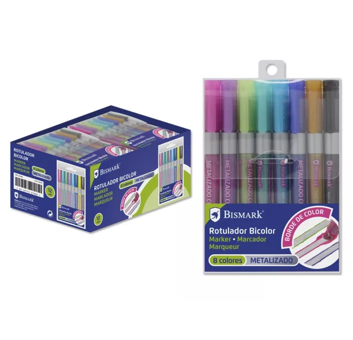 ROTULADOR BICOLOR PLATA + NEON-PASTEL 8 COLORES BISMARK 327906