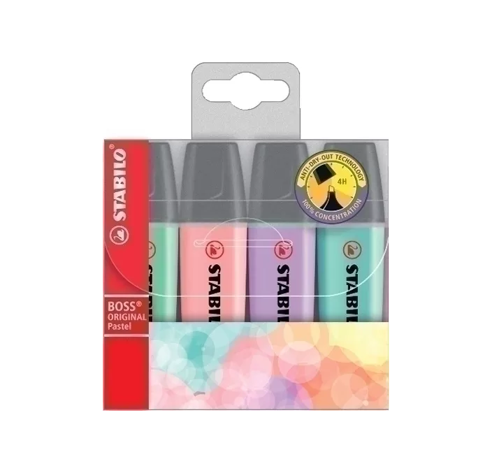 MARCADOR FLUORESCENTE ESTUCHE 4 COLOR PASTEL BOSS STABILO 70/4-2 492867