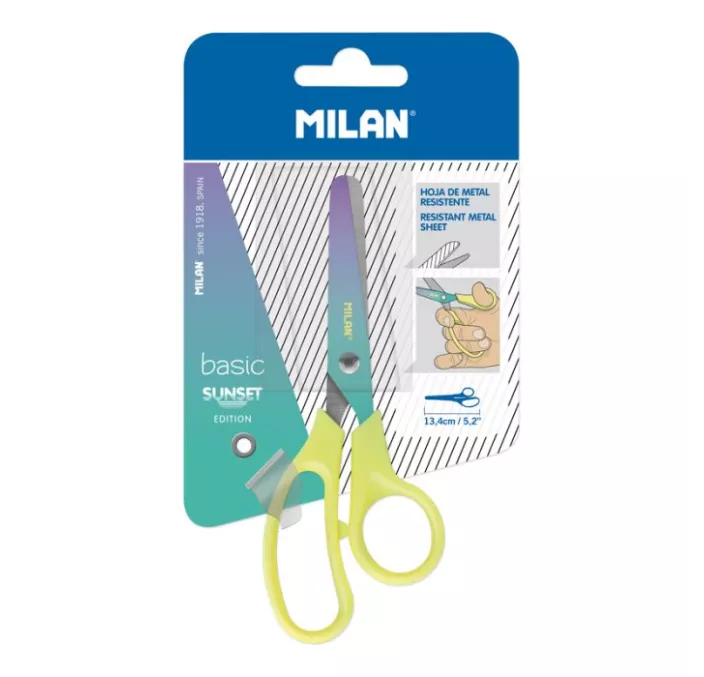 TIJERA ESCOLAR BLISTES BASIC SUNSET AMARILLO 13,4CM MILAN BWM10444Y