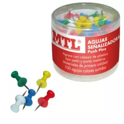AGUJAS SEÑALIZADORAS CAMPANAS PUSH-PINS CJ.100UD. SURTIDAS DOHE 79212