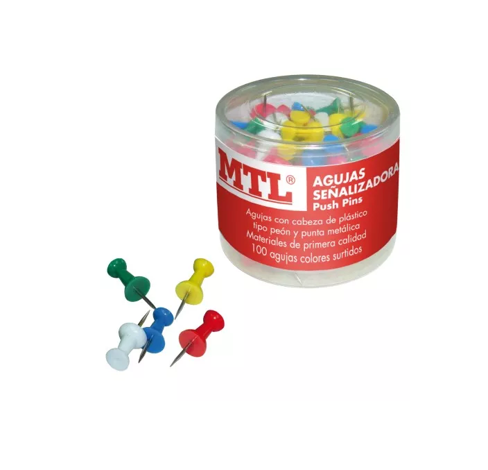AGUJAS SEÑALIZADORAS CAMPANAS PUSH-PINS CJ.100UD. SURTIDAS DOHE 79212