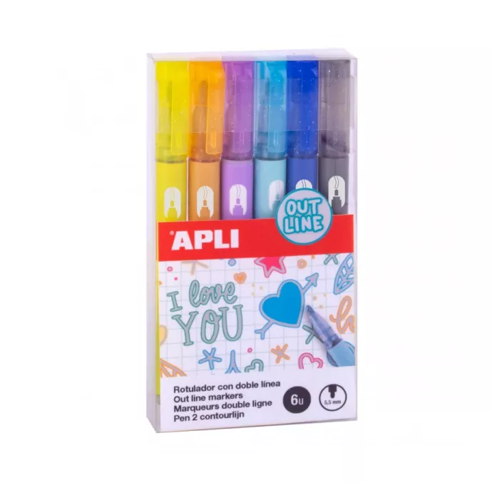 ROTULADOR BICOLOR PLATA+PASTEL 6 COLORES APLI 18931