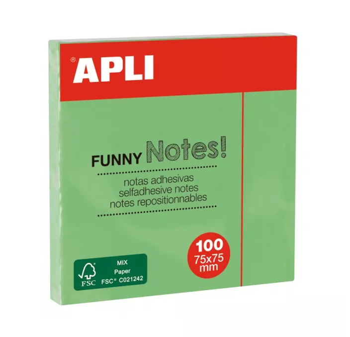 NOTA ADHESIVA 75X75 100H VERDE PASTEL APLI 19084