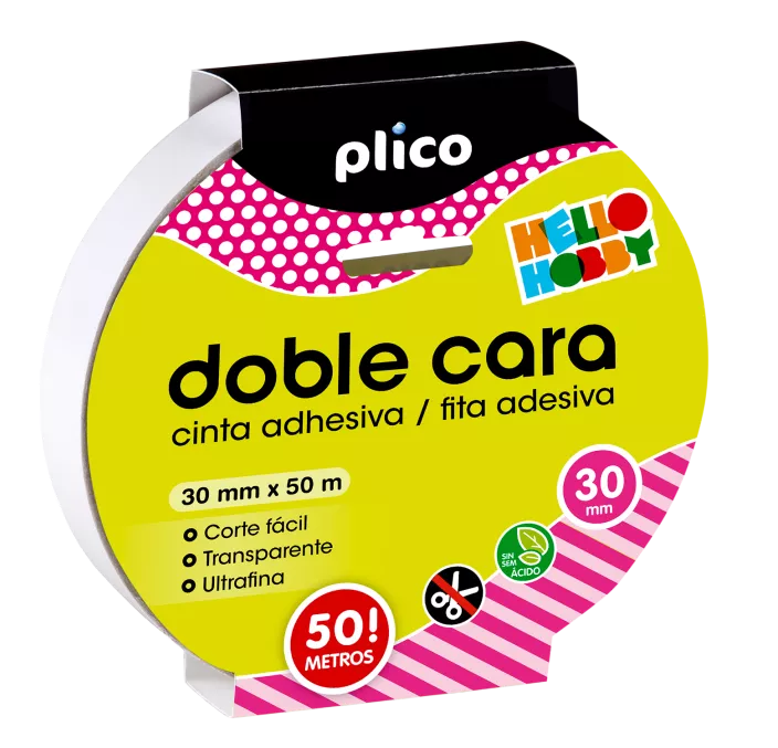 CINTA DOBLE CARA EXTRA ANCHA 30MMX50MTS PLICO 13322