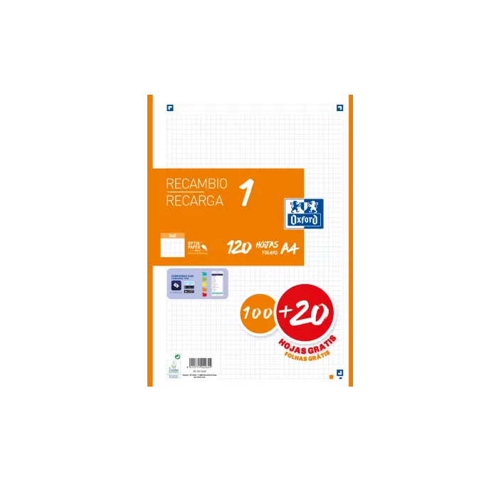 RECAMBIO A4 4 ANILLAS 5X5 120H 90GRS NARANJA OXFORD 400158163
