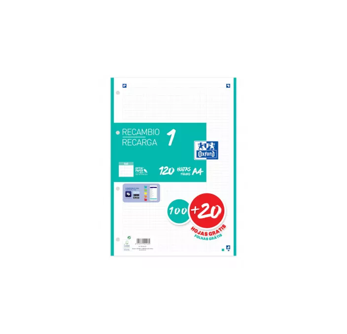RECAMBIO A4 4 ANILLAS 5X5 120H 90GRS ICE MINT OXFORD 400158057