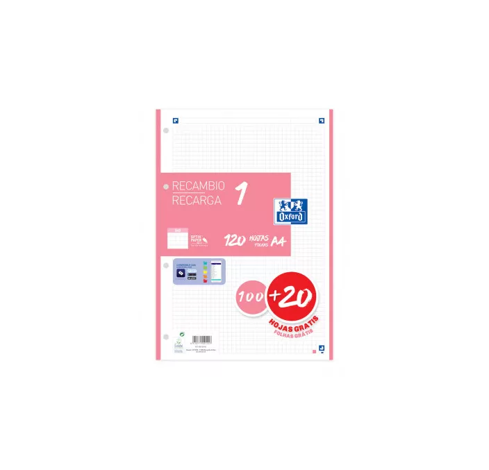 RECAMBIO A4 4 ANILLAS 5X5 120H 90GRS ROSA CHICLE OXFORD 400158161